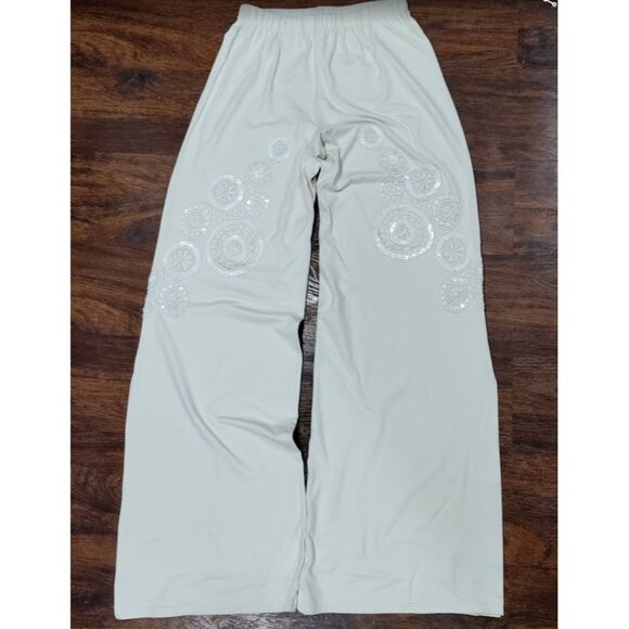 Sagaie Paris Women's Pants Elegant Ivory Floral Lace Sequin Wide Size Small - Picture 14 of 16